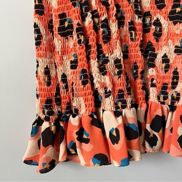 Waverly Grey Liberant Sally Leopard Print Smocked Ruffle Hem Mini Dress Size M - Picture 16 of 16